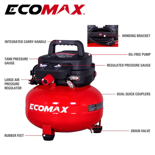 Ecomax 6 Gal 1.0 HP Pancake Air Compressor