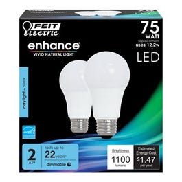 LED Light Bulbs, A19, Daylight, 1100 Lumens, 12.2-Watts, 2-Pk.