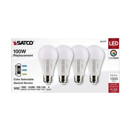 Satco S11777 14A19/LED/3CCT/E26/120V/4PK
