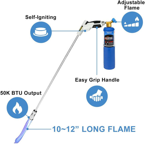 Bluefire MRAS-8360 32 long Propane Torch Weed Burner Self Igniting Cord Free Flamethrower Weed Torch