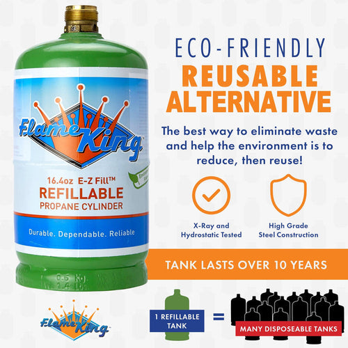 Flame King Eco Friendly Sustainable 1lb Empty Refillable Propane Tank LP Cylinder