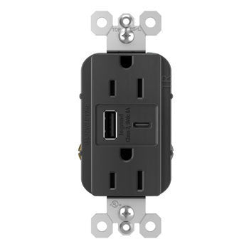 Legrand Pass & Seymour radiant® 15W USB Outlet, Type A/C, 15A, Tamper-Resistant, Black