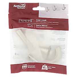 National Hardware Powell Angled Hook 4-15/16, Satin Nickel, Stand Up