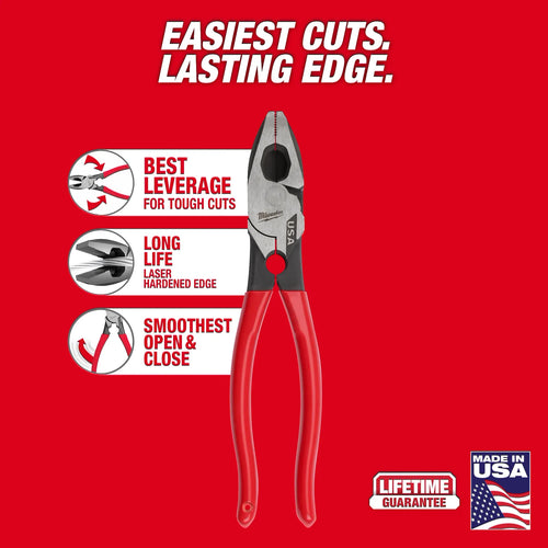 Milwaukee 9 Lineman's Dipped Grip Pliers w/ Thread Cleaner (USA)