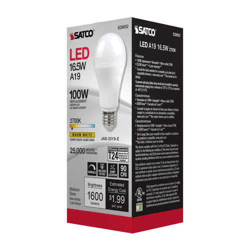 Satco Products S28652 16.5A19LED/927/120V