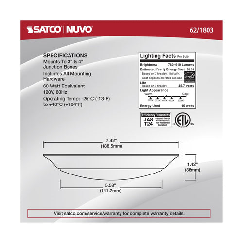 Satco Products 62-1803 7 Led Disk Light Bronze Finis