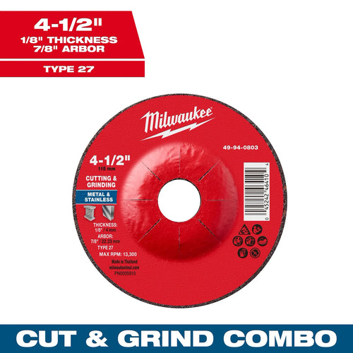 Milwaukee 4-1/2 x 1/8 x 7/8 Dual Metal Cut & Grind Wheel Type 27