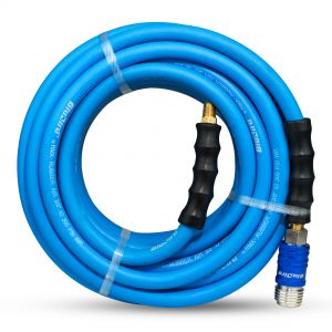 BluBird Rubber Air Hose 3/8 X 50'- 3/8 Male-NPT, 300 PSI, EPDM with Universal 5 in 1 Coupler