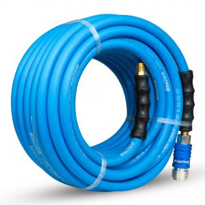 BluBird Rubber Air Hose 3/8 X 50'- 3/8 Male-NPT, 300 PSI, EPDM with Universal 5 in 1 Coupler