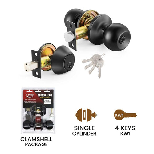 Premier Lock Matte Black Entry Door Ball Knob and Deadbolt Combo Lock Set