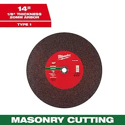 Milwaukee 14 x 1/8 x 1 Masonry Cut Off Wheel -Type 1