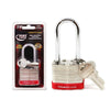 Premier Lock 1-1/2 Nickel Plated Laminated Steel Keyed Padlock with Vinyl Bumper and 2 Keys - Long Shackle