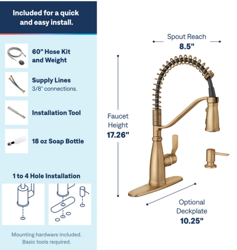 Moen Nolia One-Handle High Arc Pre-Rinse Spring Pulldown Kitchen Faucet