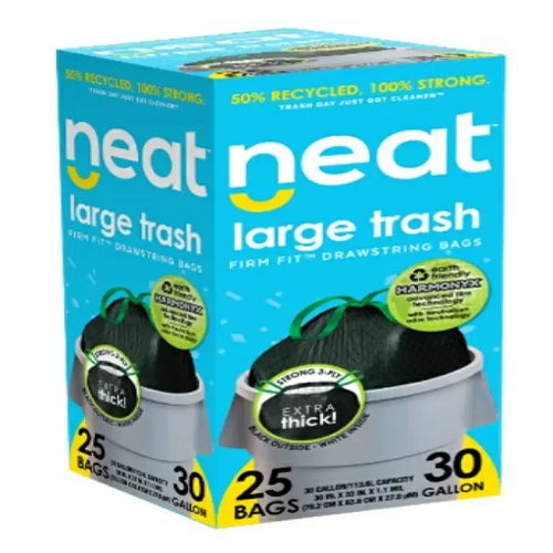 NEAT Tall Kitchen 30 Gal. 1.1 Mil Drawstring Kitchen Trash Bags Triple Ply