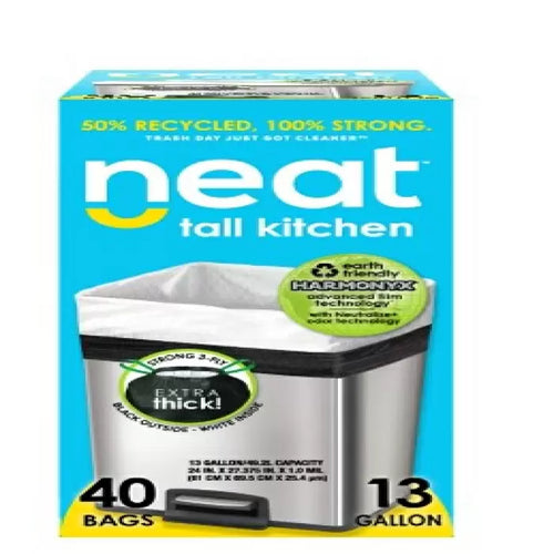 NEAT Tall Kitchen 13 Gal. 1.0 Mil Drawstring Kitchen Trash Bags Triple Ply