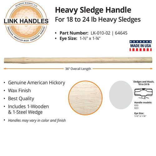 Seymour Midwest 36 Heavy Sledge Handle, For 18 To 24 Lb Sledges, 1-1/2 X 1-1/4 Eye