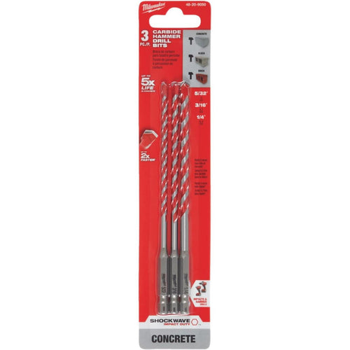 Milwaukee 3-Piece Shockwave Carbide Masonry Drill Bit Set