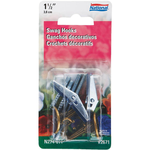 National 1-1/2 In. Antique Brass Die Cast Swag Hook (2-Pack)