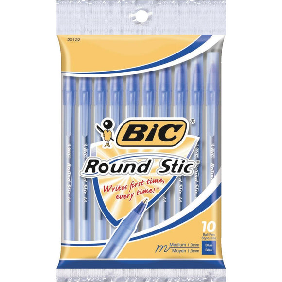 Bic Round Stic Medium Point Blue Ball Pen (10-Pack)