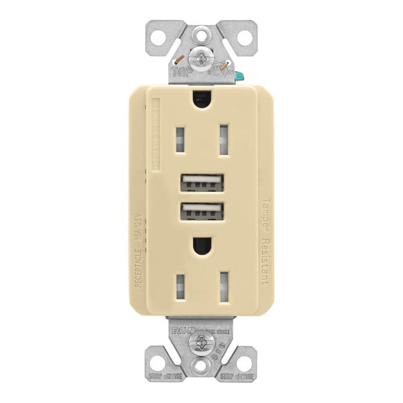 Eaton Combination USB Charger With Duplex Receptacle, Ivory